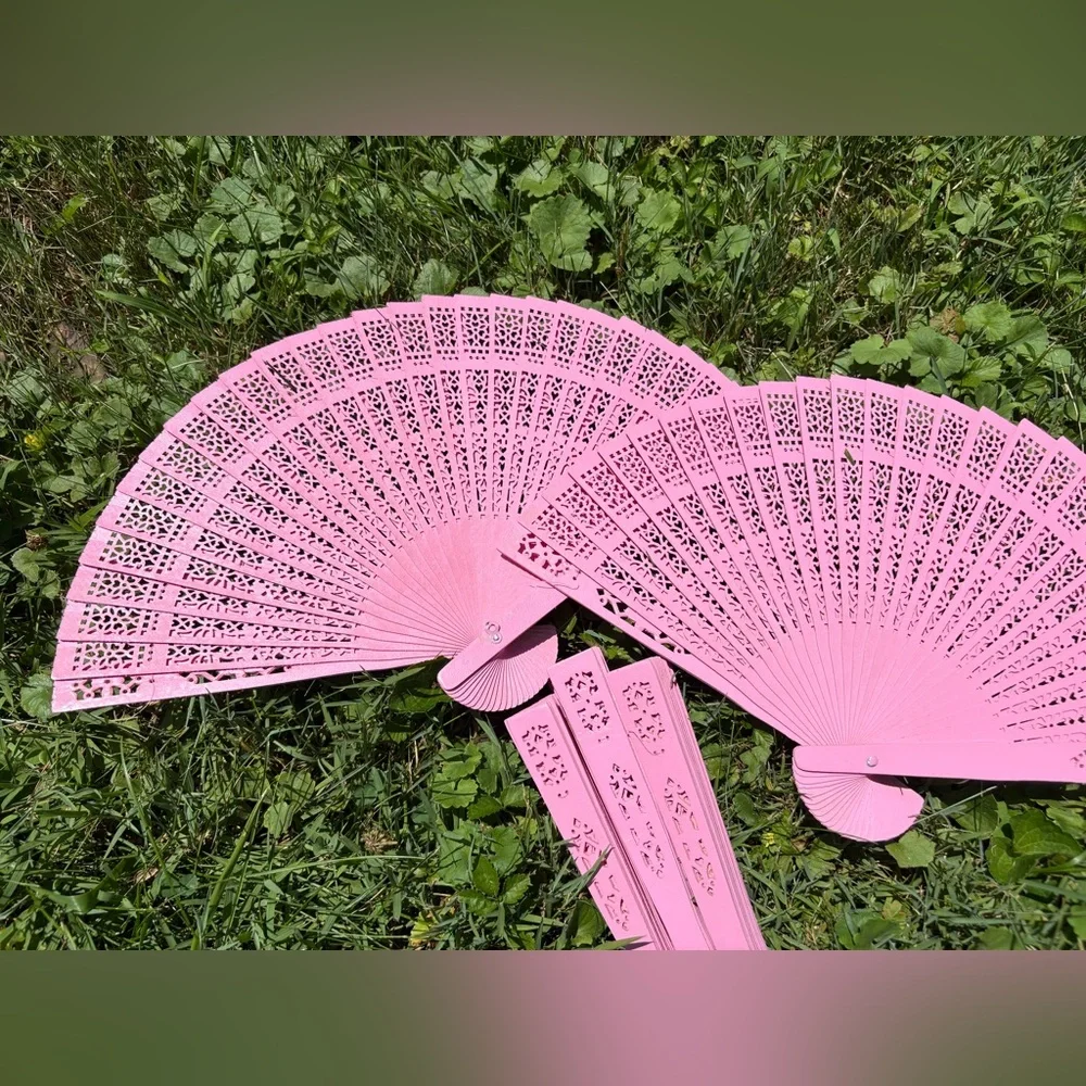 5 Pink Sandalwood Fans for Wedding Favors, Blush Pink Sandalwood Fans